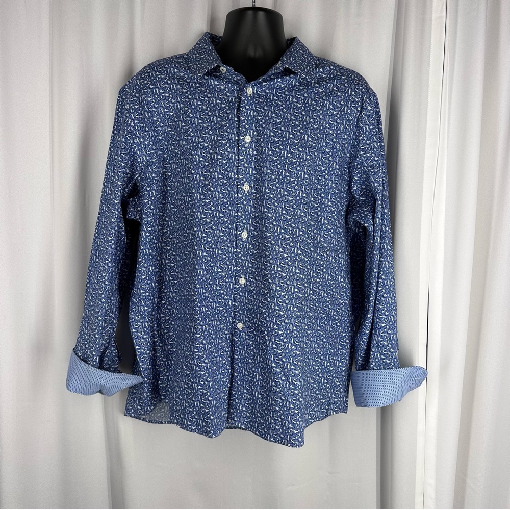 Egara XXL Non Iron Slim Fit Stretch Dress Shirt Flip Cuff Long Sleeve Butterfly